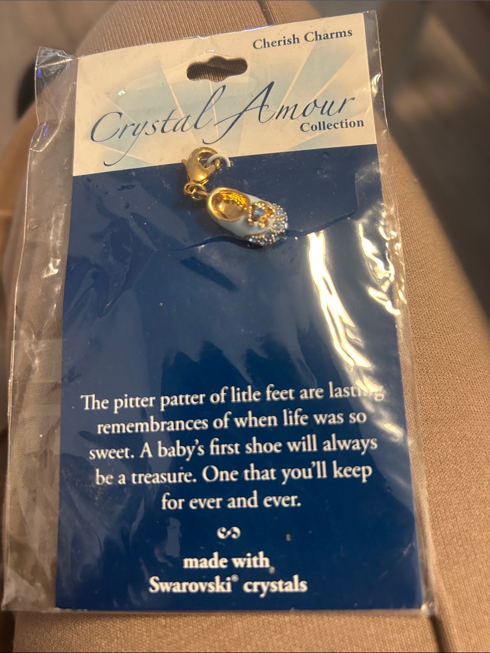 Crystal Amour Baby Shoe Charm Gold with Blue - Picture 2 of 2